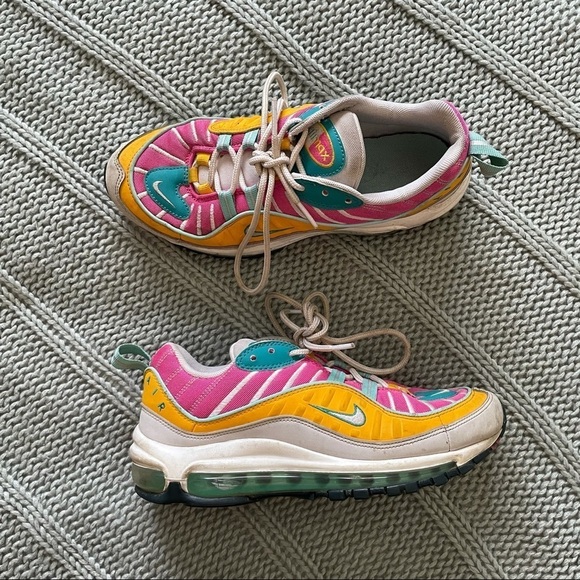 Nike Air Max 98 Spirit Teal Pink Yellow Green size 8 - Picture 1 of 13